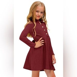 BESSER Bay girls ruffle collar button down swing midi Dress 130 Med 7-8 …